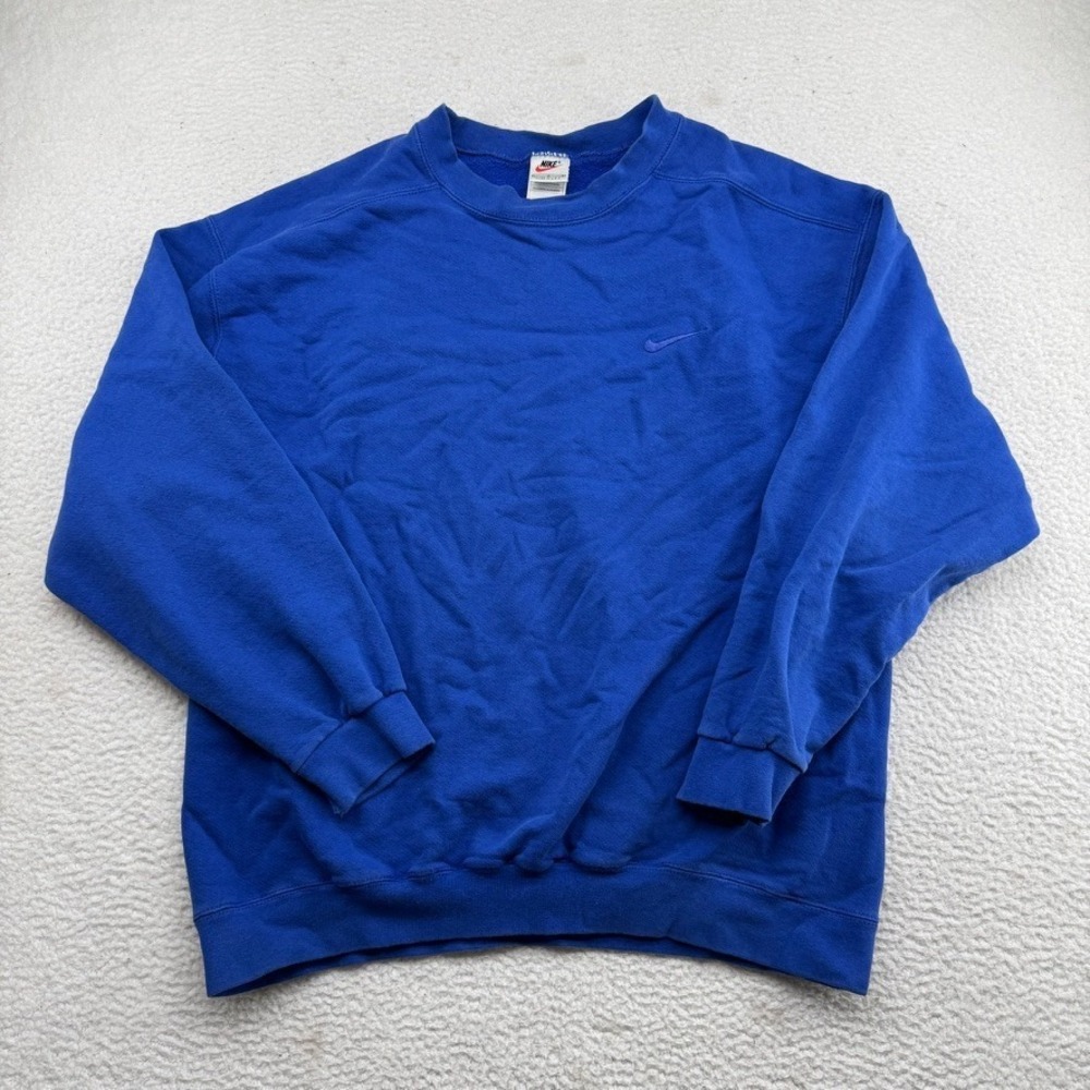 Vintage Nike Sweatshirt Mens Large Blue On Blue Swoosh Crewneck Sweater USA Made